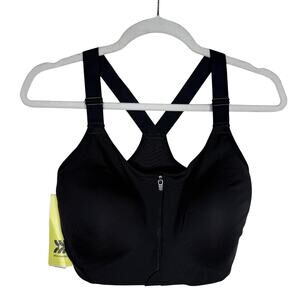 All in Motion Zip Front Sports Bra Size 36DD Black Athletic Activewear Workout